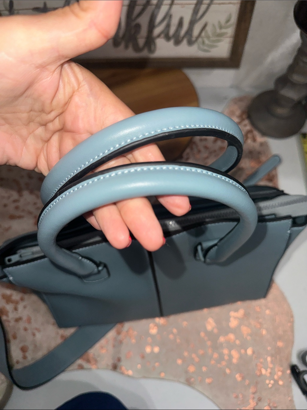 His Sleek Light Blue Structured Tote With Convertible Strap — image 4 of 8